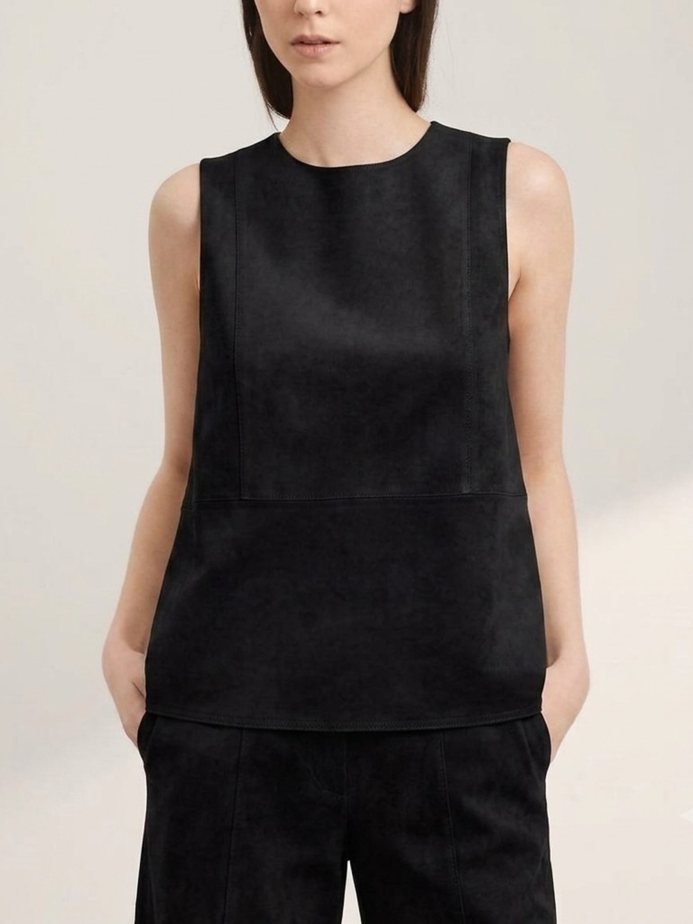 NWT Aritzia Babaton Rolando Faux Suede Blouse Black XS